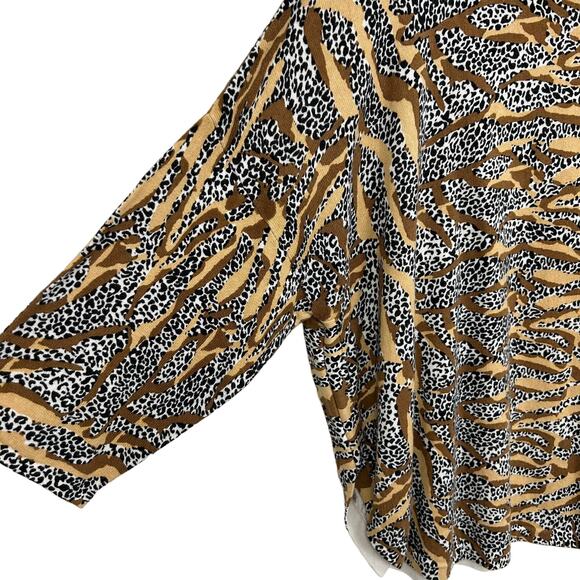 Tyler Boe Cotton Cashmere Tiger & Leopard Capelet Sweater Womens Large Brown - Picture 3 of 8